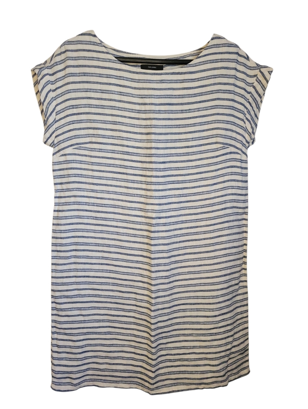 Tahari Linen Stripe Shift Dress Small Blue White Nautical Coastal Minimalist - Picture 2 of 8